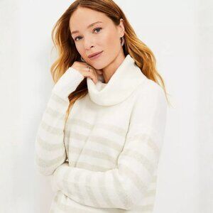 LOFT Sparkle Stripe Turtleneck Tunic Sweater - SZ L